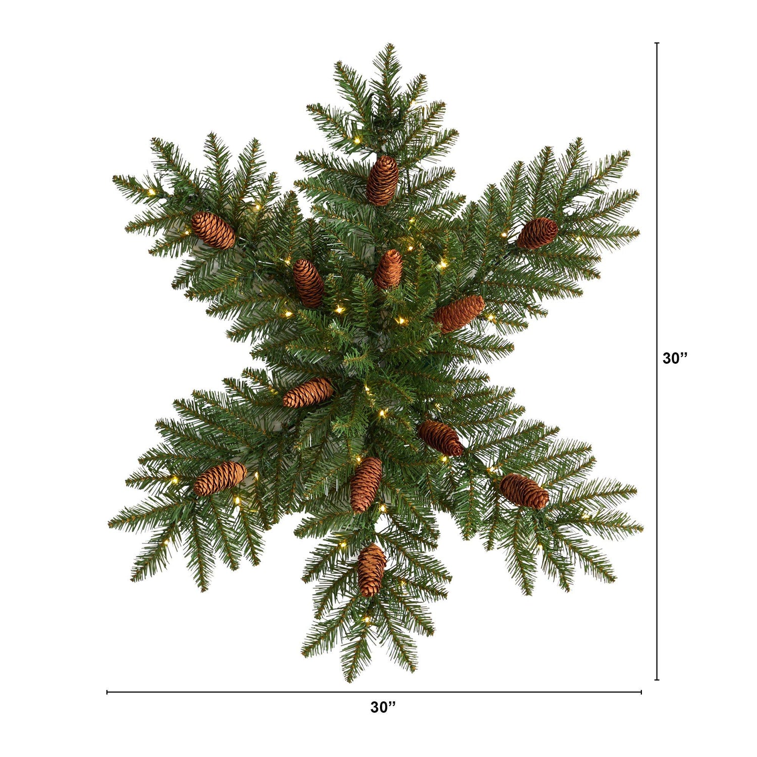 30” Pre-Lit Snowflake Artificial Dunhill Fir Wreath with Pinecones and 40 LED Lights