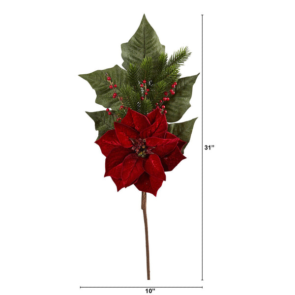 31” Poinsettia, Berries and Pine Artificial Flower Bundle (Set of 3)