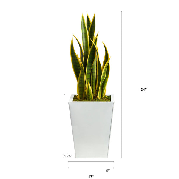 31” Sansevieria Artificial Plant in Black Metal Planter