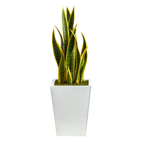 31” Sansevieria Artificial Plant in Black Metal Planter