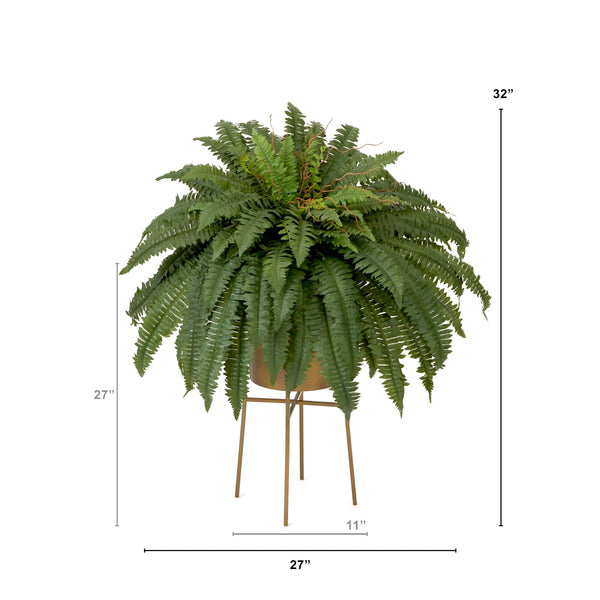 32” Artificial Boston Fern Plant with Metal Planter with Stand DIY KIT