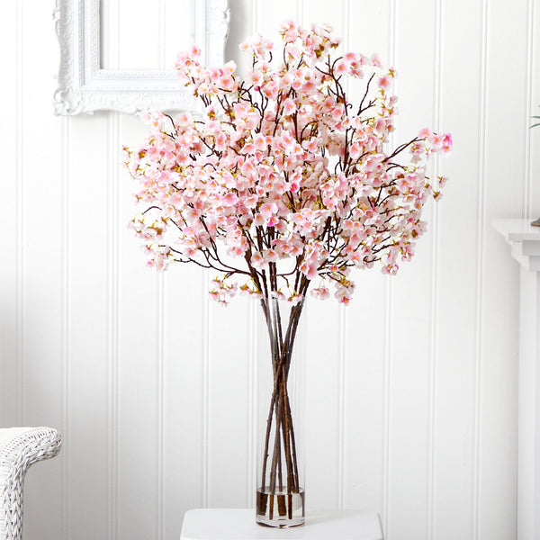 32” Artificial Cherry Blossom Arrangement with Glass Cylinder Vase