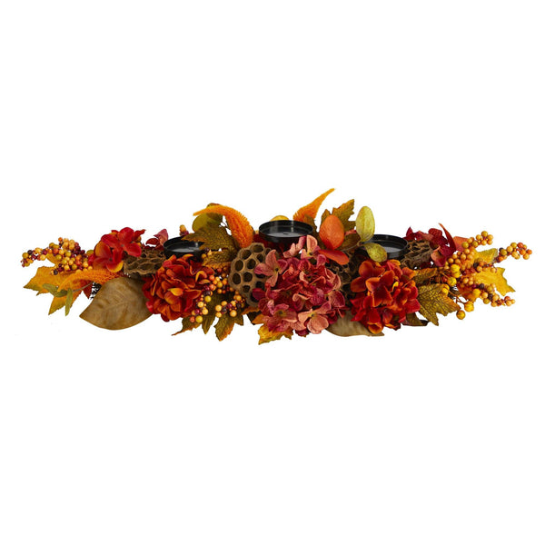 32” Fall Hydrangea, Lotus Seed and Berries Artificial Candelabrum Arrangement