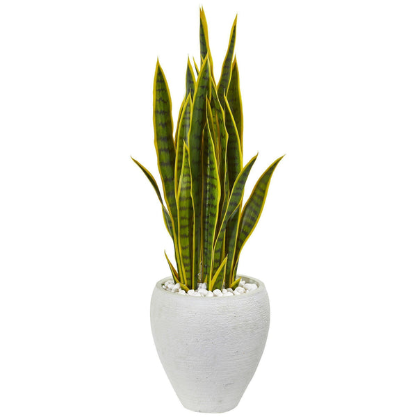 33” Sansevieria Artificial Plant in White Planter