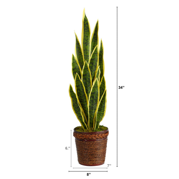 34” Sansevieria Artificial Plant in Basket