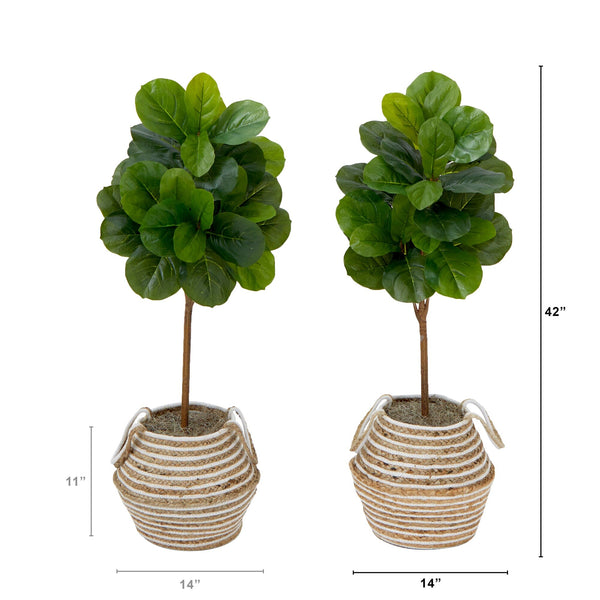 3.5' Artificial Fiddle Leaf Fig Tree with Handmade Jute & Cotton Basket with Tassels DIY KIT - Set of 2