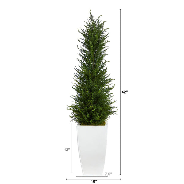 3.5’ Cypress Artificial Tree in White Metal Planter (Indoor/Outdoor)