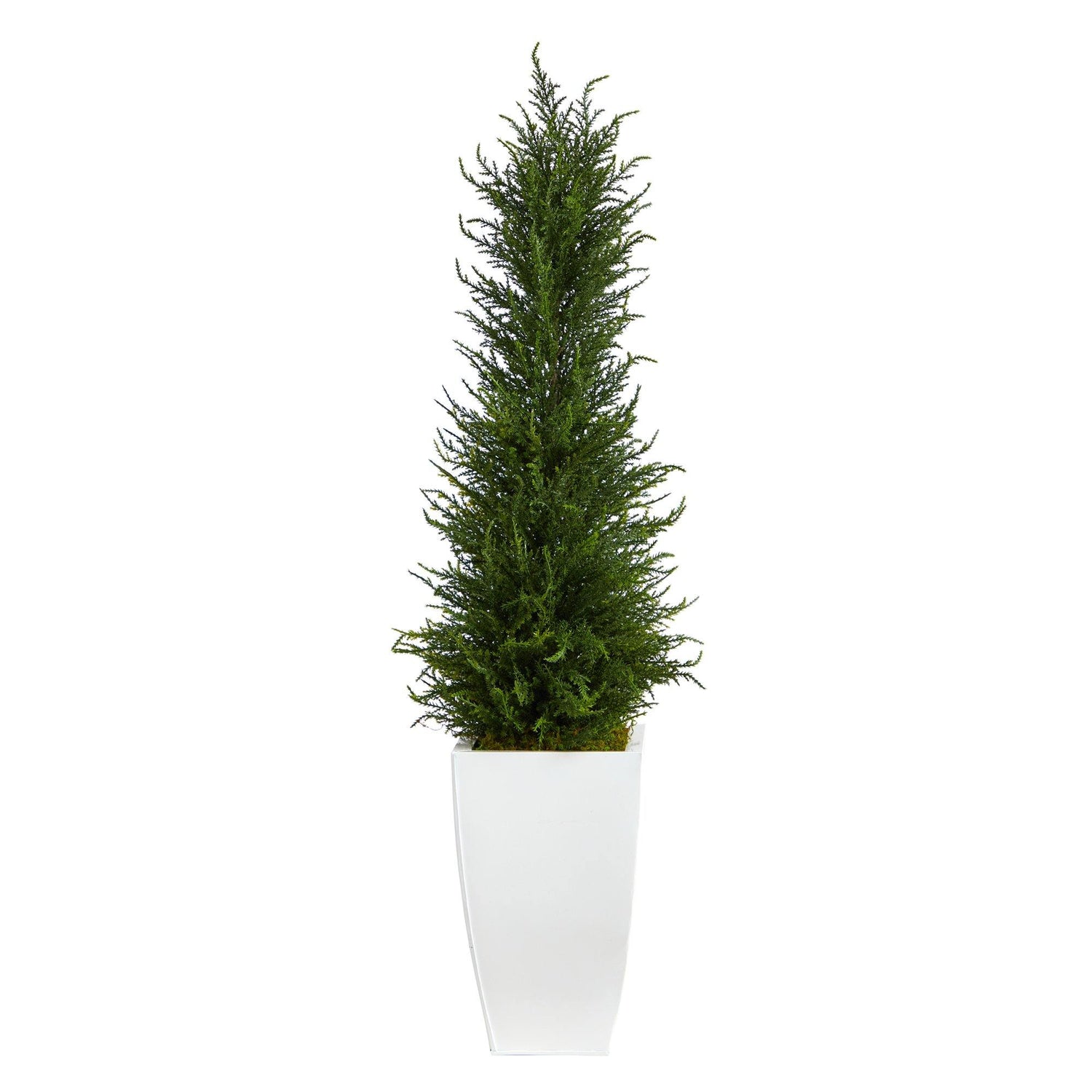 3.5’ Cypress Artificial Tree in White Metal Planter (Indoor/Outdoor)