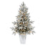 3.5’ Flocked Manchester Spruce Artificial Christmas Tree with 50 Lights and 133 Bendable Branches in Metal Planter