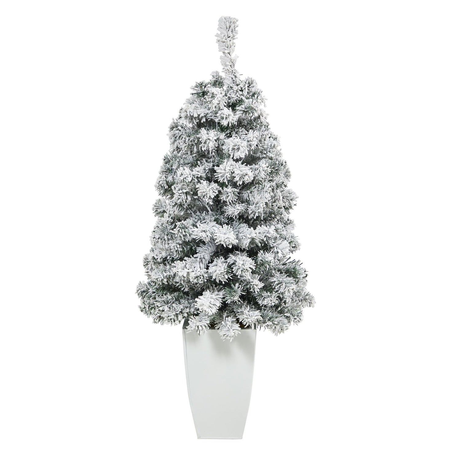 3.5' Flocked Rock Springs Spruce Artificial Christmas Tree with 50 Clear LED Lights in White Metal Planter