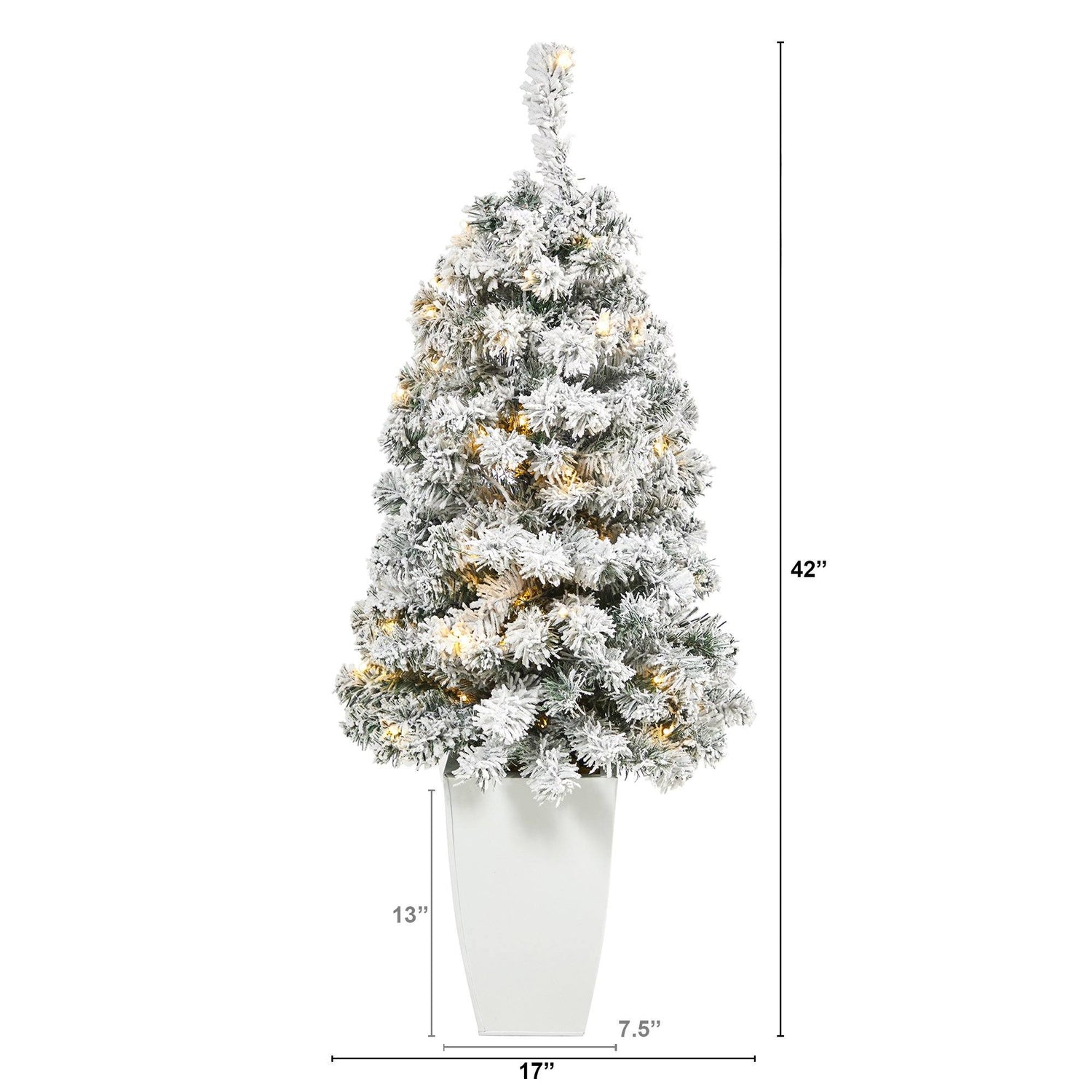 3.5' Flocked Rock Springs Spruce Artificial Christmas Tree with 50 Clear LED Lights in White Metal Planter