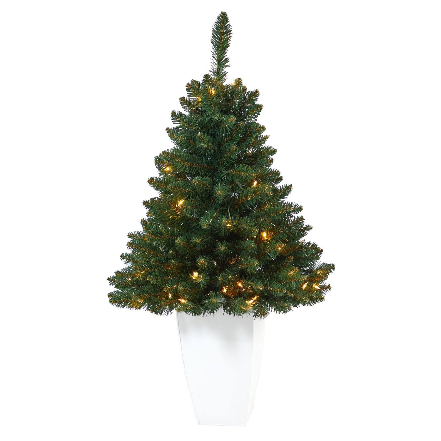 3.5’ Northern Rocky Spruce Artificial Christmas Tree with 50 Clear Lights and 154 Bendable Branches in White Metal Planter