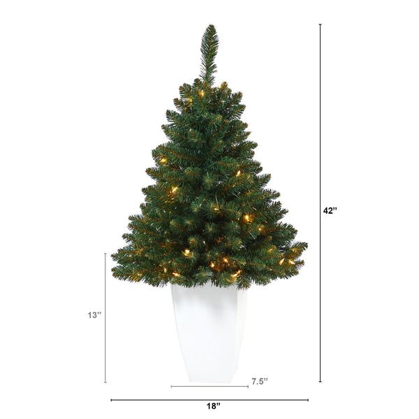 3.5’ Northern Rocky Spruce Artificial Christmas Tree with 50 Clear Lights and 154 Bendable Branches in White Metal Planter