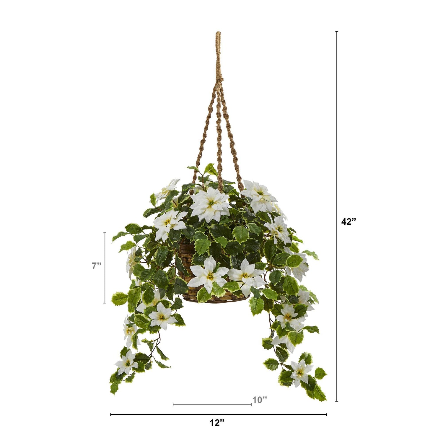 3.5’ Poinsettia and Variegated Holly Artificial Plant in Hanging Basket (Real Touch)