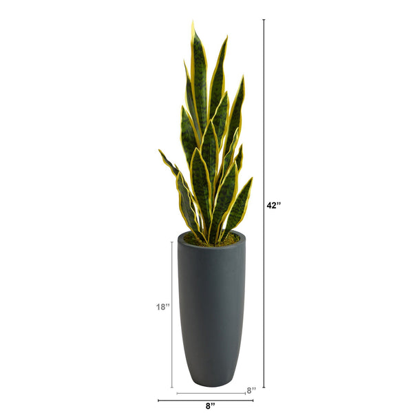 3.5’ Sansevieria Artificial Plant in Gray Planter