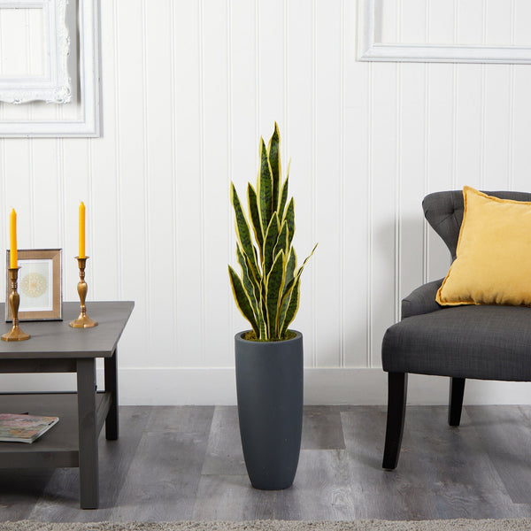 3.5’ Sansevieria Artificial Plant in Gray Planter