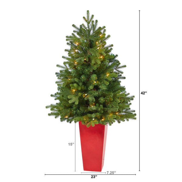 3.5’ Washington Fir Artificial Christmas Tree with 50 Clear Lights in Tower Planter