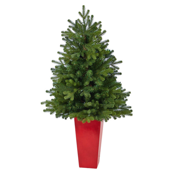 3.5’ Washington Fir Artificial Christmas Tree with 50 Clear Lights in Tower Planter