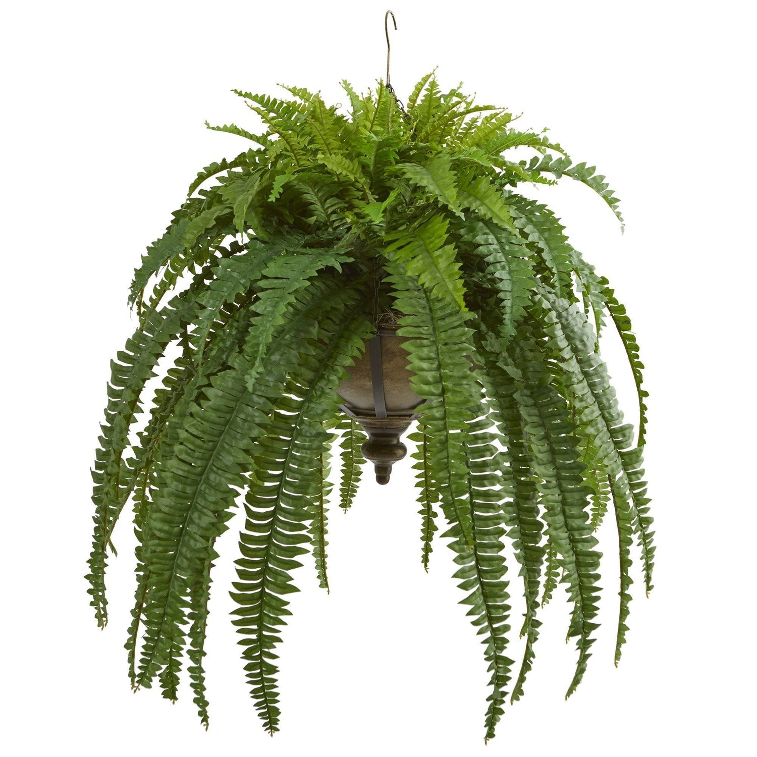 39” Boston Fern Artificial Plant in Metal Hanging Bowl