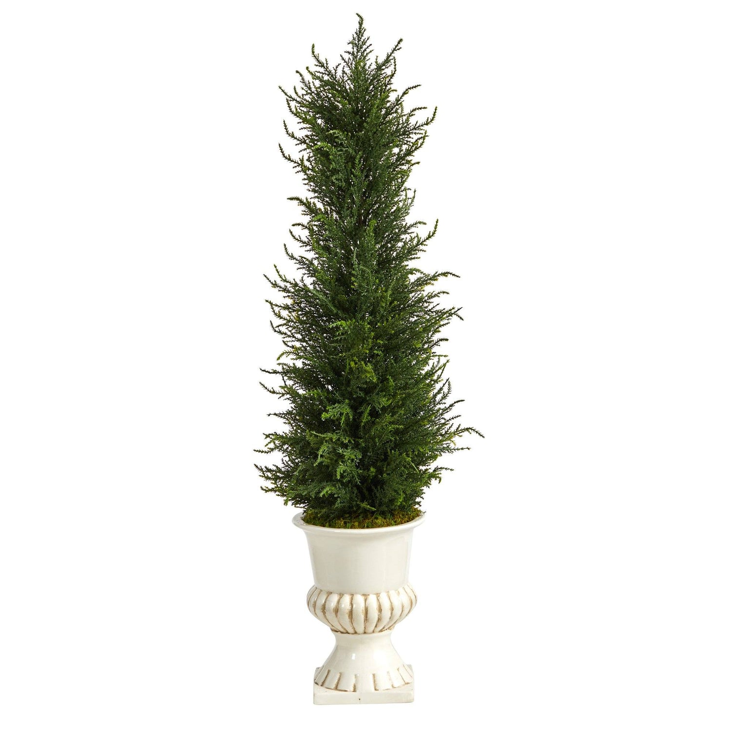 39” Cypress Artificial Tree in White Urn UV Resistant (Indoor/Outdoor)