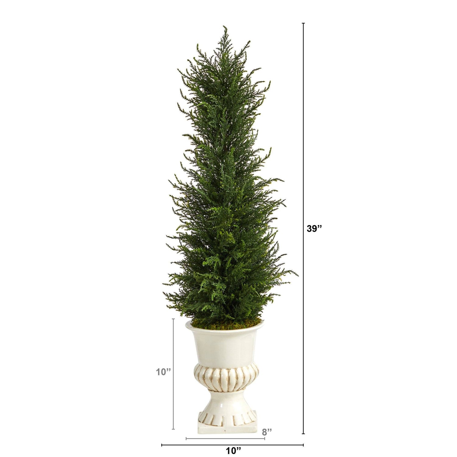 39” Cypress Artificial Tree in White Urn UV Resistant (Indoor/Outdoor)