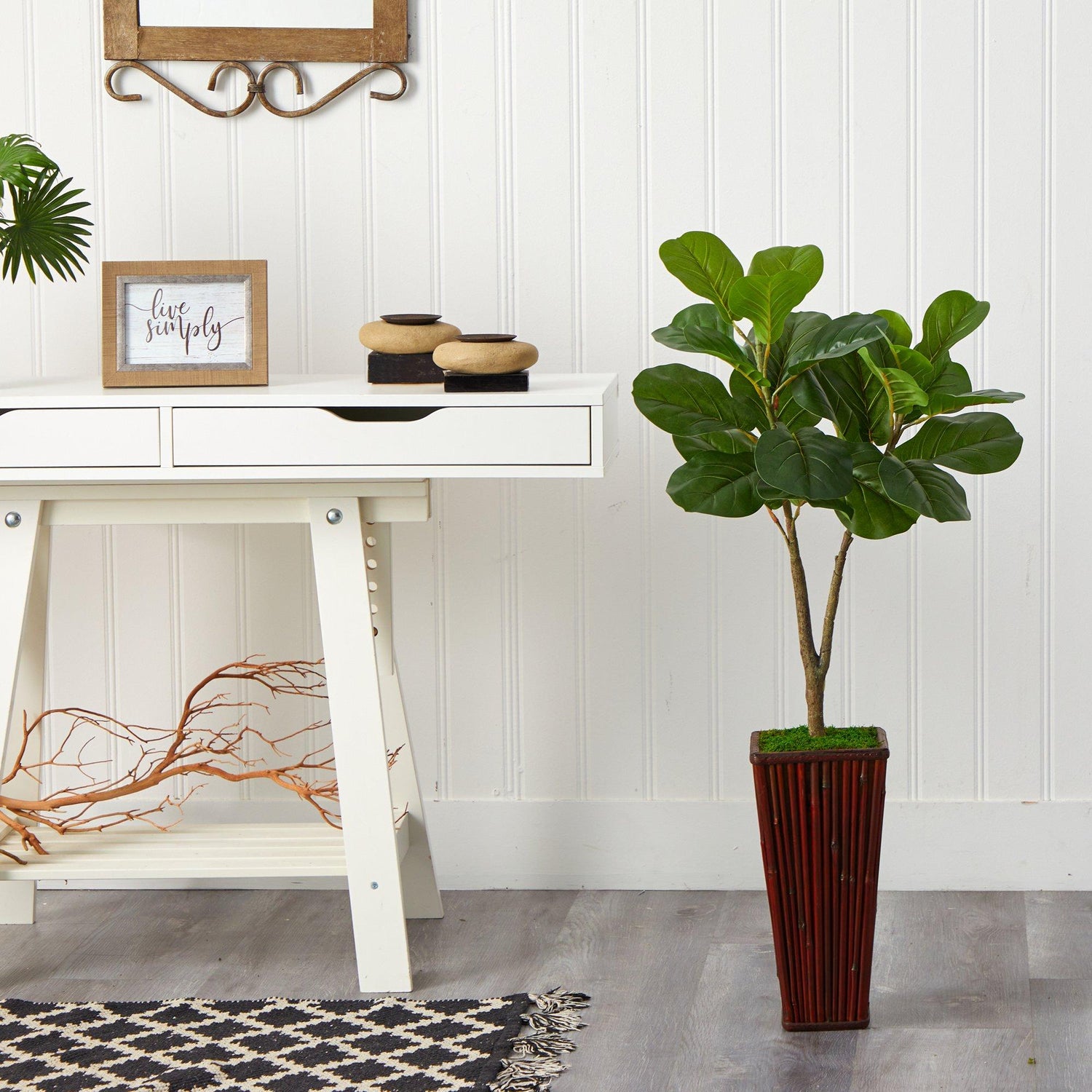 39” Fiddle Leaf Fig Artificial Tree in Bamboo Planter