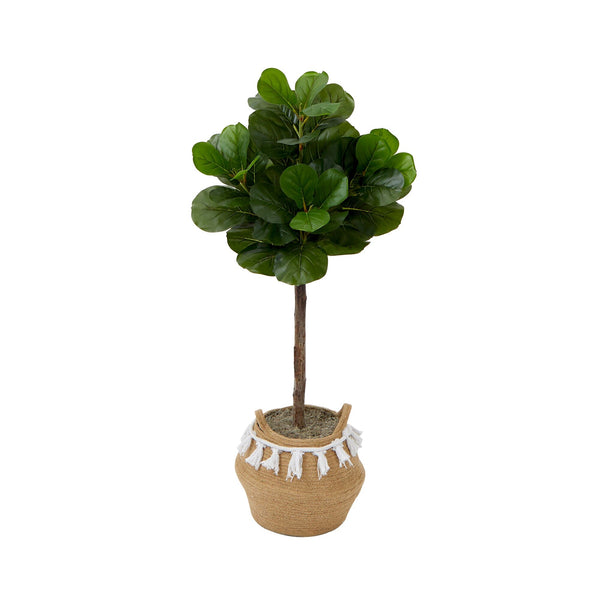 4' Artificial Fiddle Leaf Fig Tree with Handmade Jute & Cotton Basket with Tassels DIY KIT