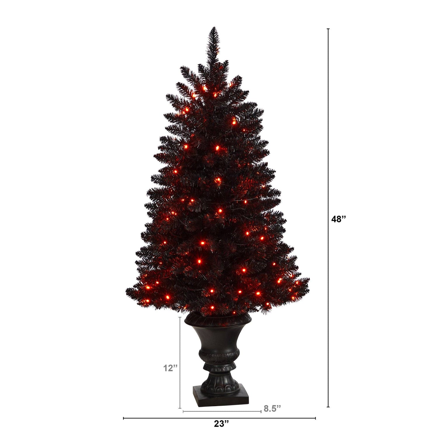 4’ Black Halloween Artificial Christmas Tree in Urn with 100 Orange LED Lights