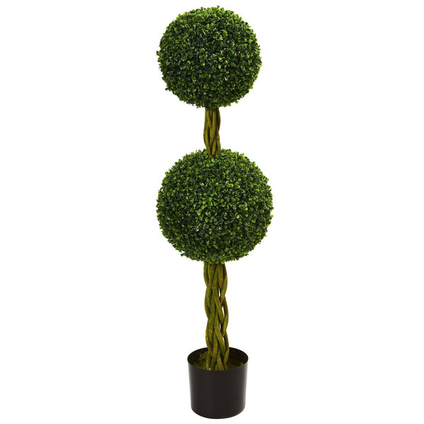 4’ Boxwood Double Ball Artificial Topiary Tree with Woven Trunk UV Resistant (Indoor/Outdoor)