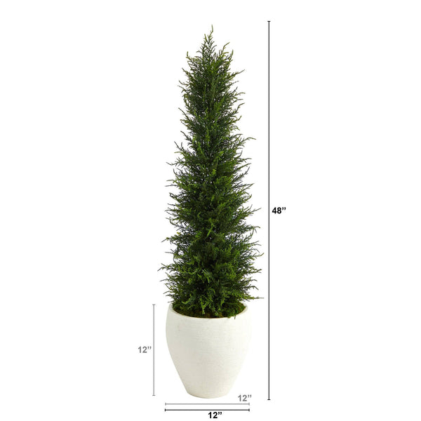 4’ Cypress Artificial Tree in White Planter UV Resistant (Indoor/Outdoor)