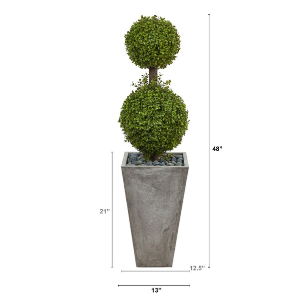 4’ Double Boxwood Topiary Artificial Tree in Cement Planter (Indoor/Outdoor)