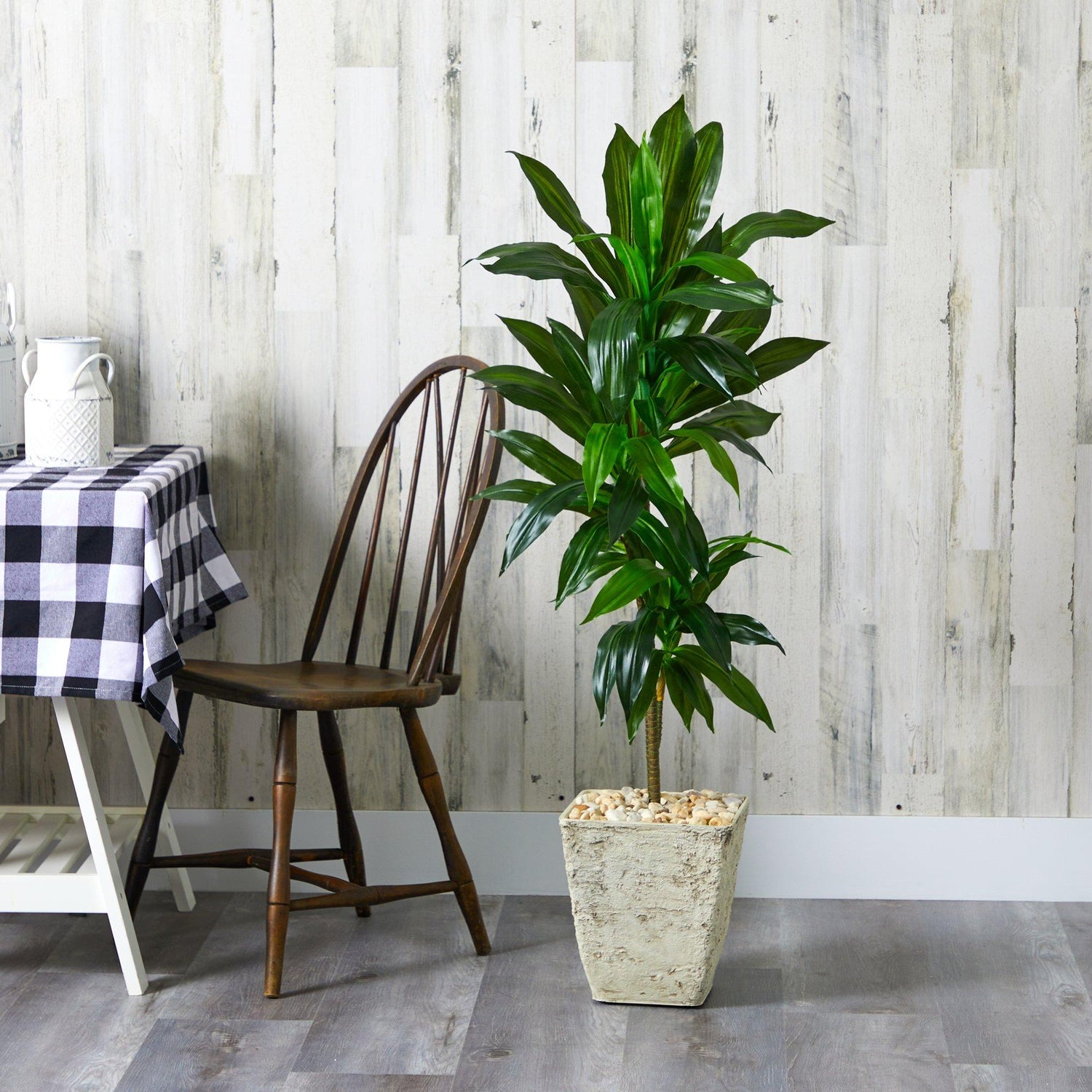 4’ Dracaena Artificial Plant in Country White Planter (Real Touch)