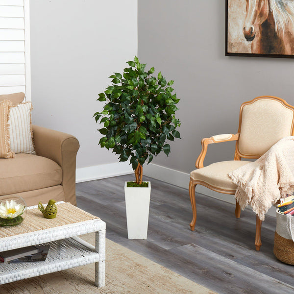 4’ Ficus Artificial Tree in White Tower Planter