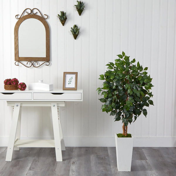 4’ Ficus Artificial Tree in White Tower Planter