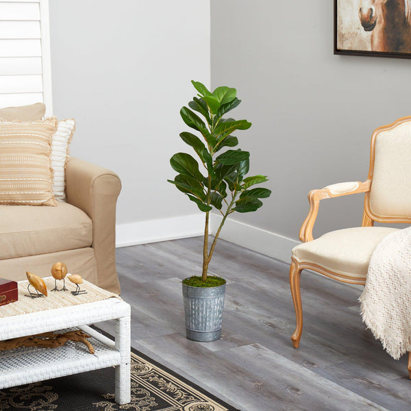 4’ Artificial Fiddle Leaf Fig Tree in Metal Planter