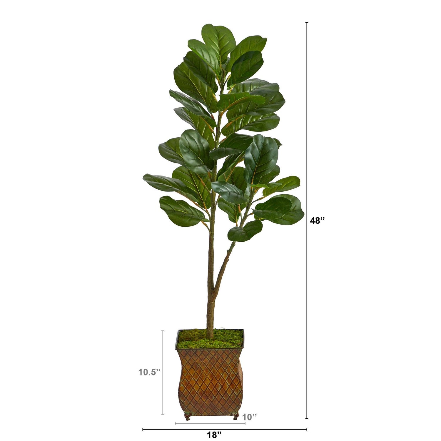 4’ Fiddle Leaf Fig Artificial Tree in Metal Planter with Faux Moss