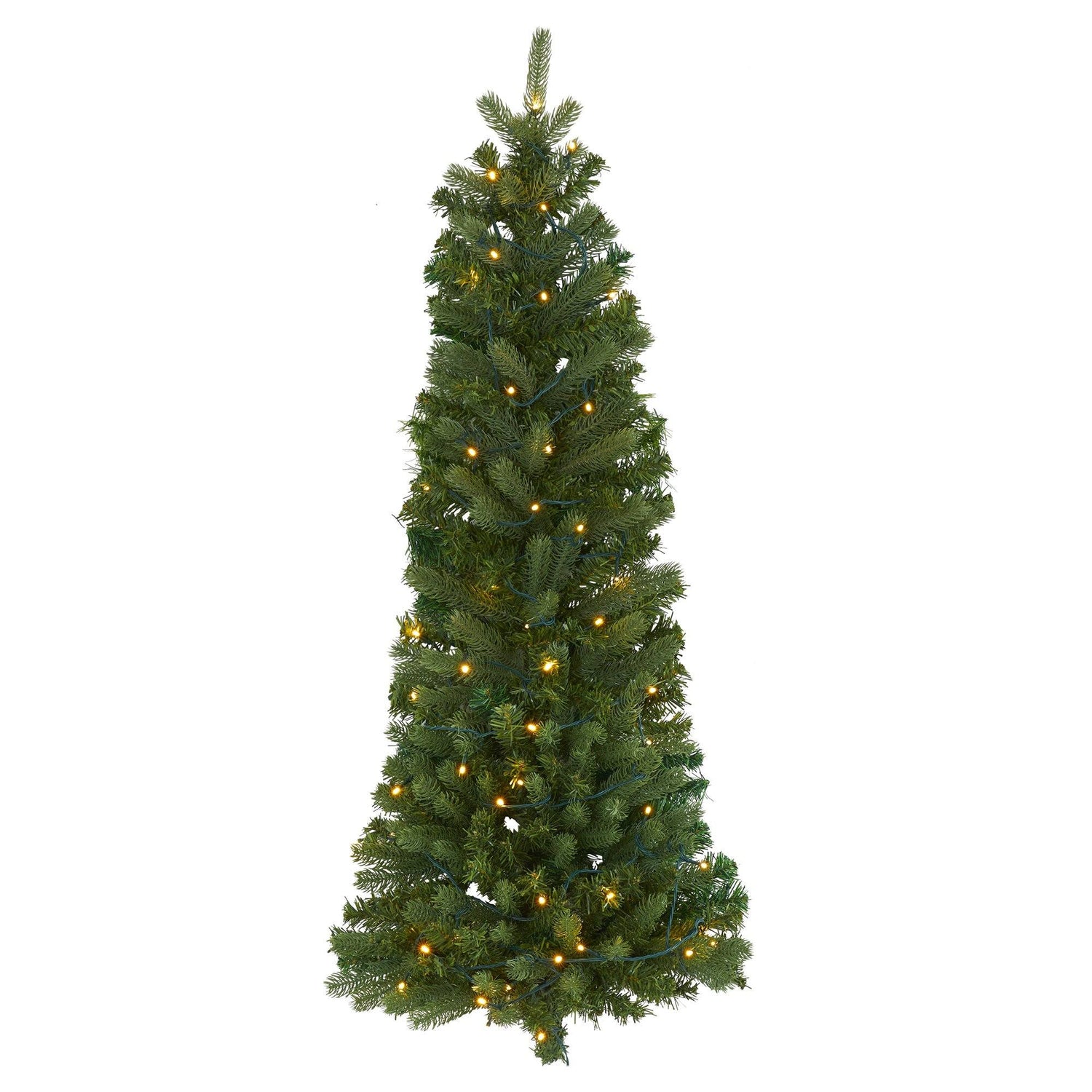 4' Flat Back Wall Hanging Artificial Christmas Tree with 50 Clear LED Lights