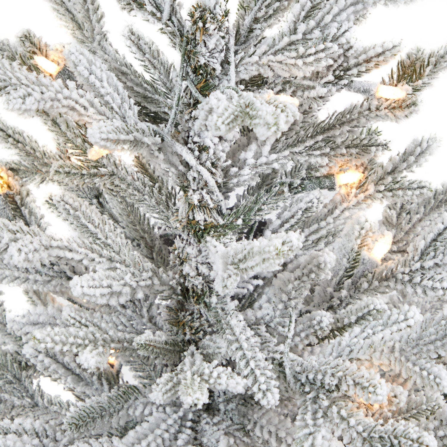 4’ Flocked Fraser Fir Artificial Christmas Tree with 200 Warm White Lights and 481 Bendable Branches in Gray Planter