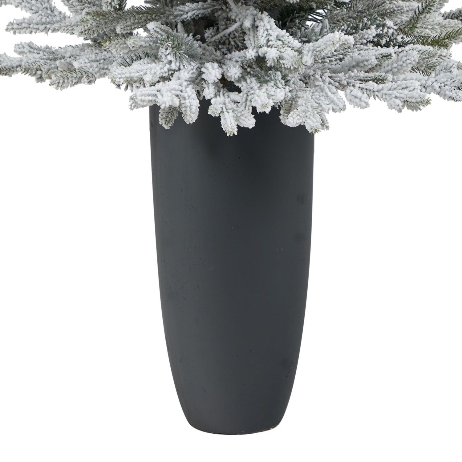 4’ Flocked Fraser Fir Artificial Christmas Tree with 200 Warm White Lights and 481 Bendable Branches in Gray Planter