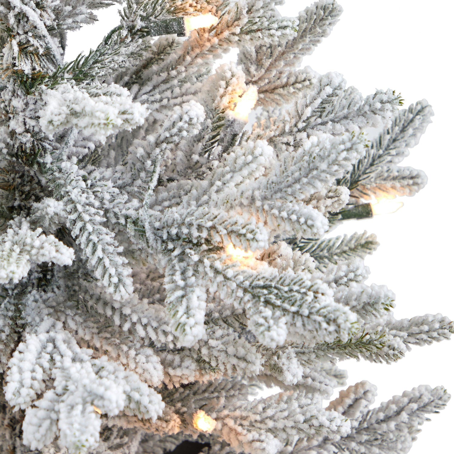 4’ Flocked Fraser Fir Artificial Christmas Tree with 200 Warm White Lights and 481 Bendable Branches in Red Planter