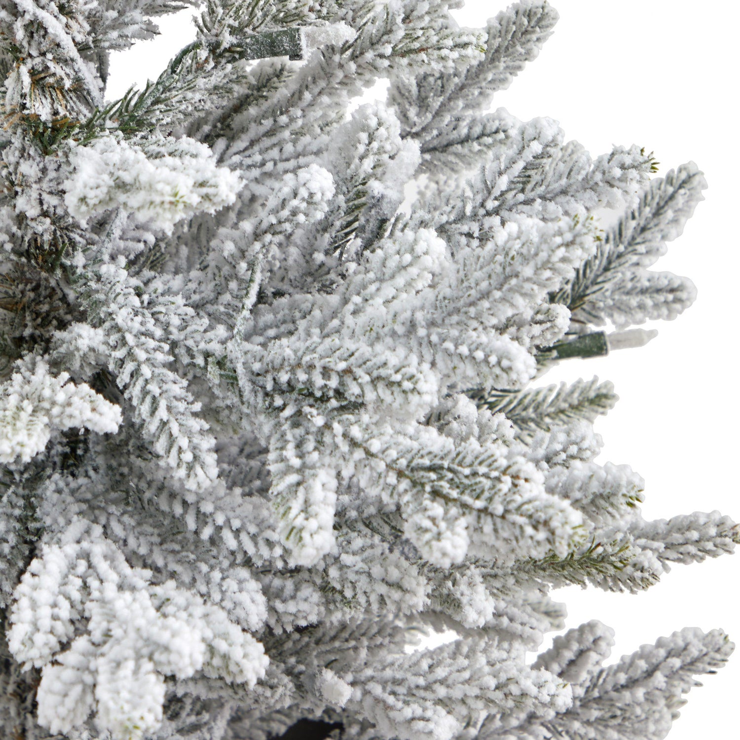 4’ Flocked Fraser Fir Artificial Christmas Tree with 200 Warm White Lights and 481 Bendable Branches in Red Planter