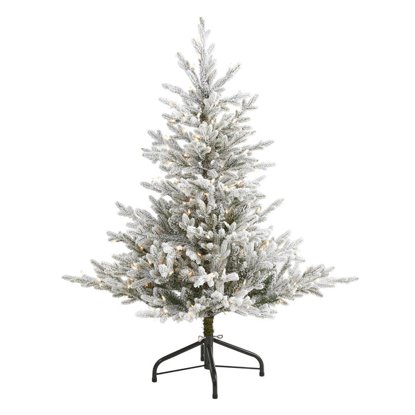 4’ Flocked Fraser Fir Artificial Christmas Tree with 300 Warm White Lights and 967 Bendable Branches