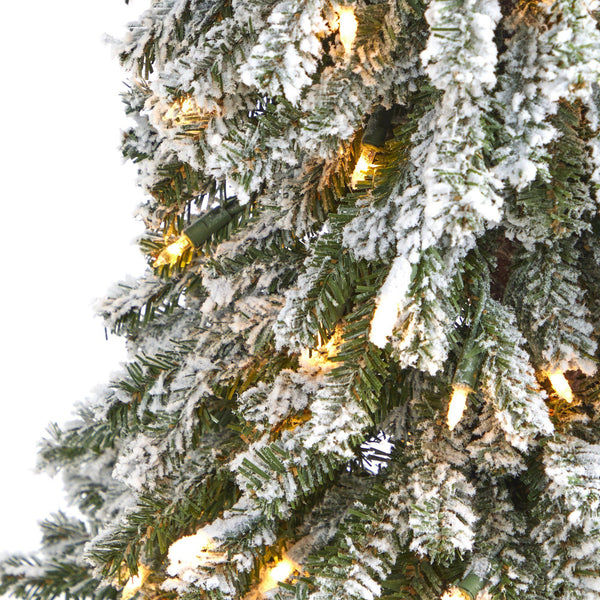 4’ Flocked Grand Alpine Artificial Christmas Tree with 100 Lights and 361 Branches on Natural Trunk