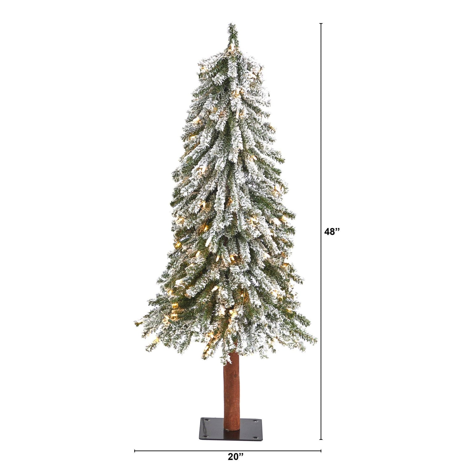 4’ Flocked Grand Alpine Artificial Christmas Tree with 100 Lights and 361 Branches on Natural Trunk