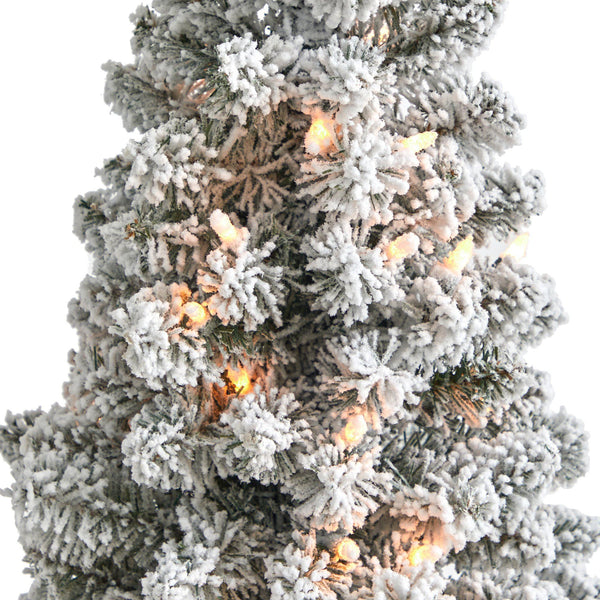 4’ Flocked Pencil Artificial Christmas Tree with 100 Clear Lights and 216 Bendable Branches