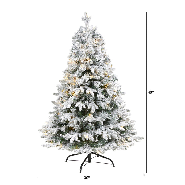 4' Flocked Vermont Mixed Pine Artificial Christmas Tree with 100 Clear LED Lights