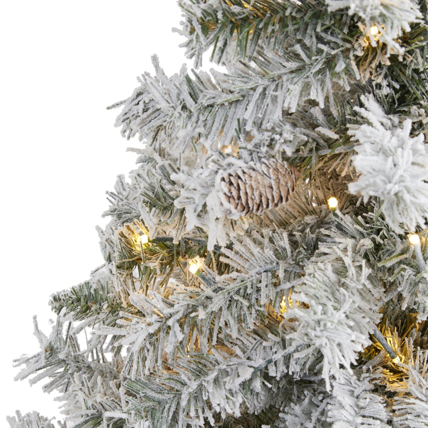 4' Flocked White River Mountain Pine Artificial Christmas Tree with Pinecones and 100 Clear LED Lights