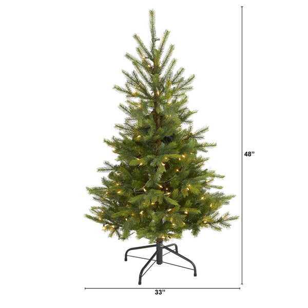 4’ North Carolina Spruce Artificial Christmas Tree with 100 Clear Lights and 207 Bendable Branches