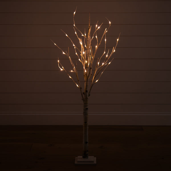 4' Pre-Lit Artificial Birch Tree with 50 Warm White LED Lights