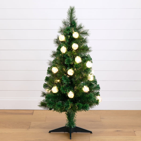 4' Pre-Lit Fiber Optic Artificial Christmas Tree with Mixed Tips and 37 LED Warm White Lights